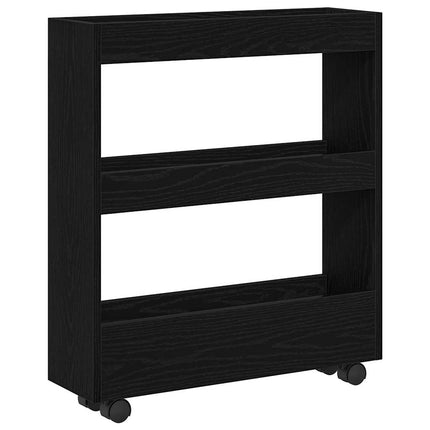 Smal förvaringsvagn Svart Ek 60 x 18 x 70 cm Konstruerat trä