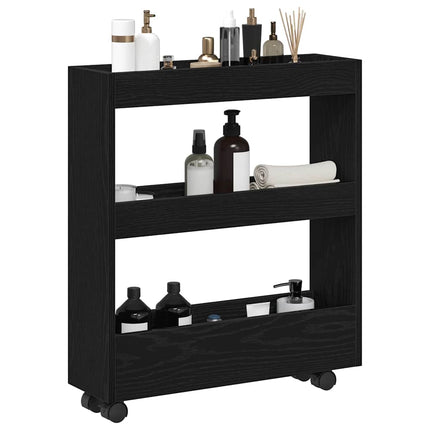 Smal förvaringsvagn Svart Ek 60 x 18 x 70 cm Konstruerat trä