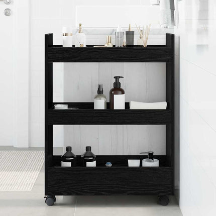 Smal förvaringsvagn Svart Ek 60 x 22 x 80 cm Konstruerat trä