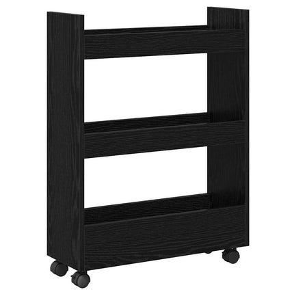 Smal förvaringsvagn Svart Ek 60 x 22 x 80 cm Konstruerat trä