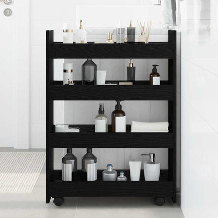 Smal förvaringsvagn Svart Ek 60 x 20 x 82 cm Konstruerat trä