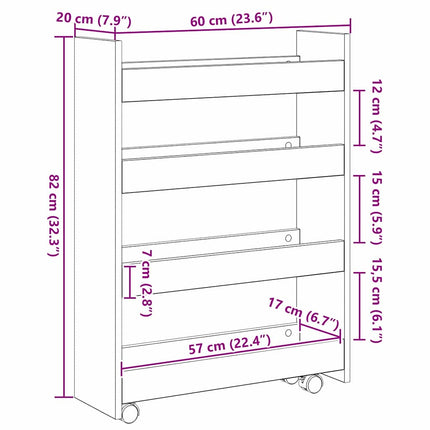 Smal förvaringsvagn Svart Ek 60 x 20 x 82 cm Konstruerat trä