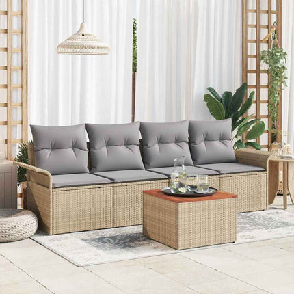 Trädgårdsoffset med kudde 5 pcs Beige konstrotting