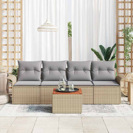Trädgårdsoffset med kudde 5 pcs Beige konstrotting