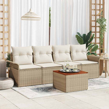 Trädgårdsoffset med kudde 5 pcs Beige konstrotting