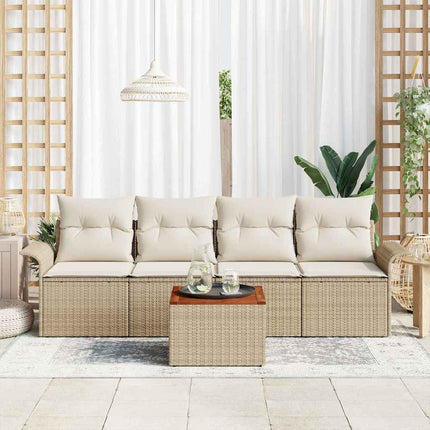Trädgårdsoffset med kudde 5 pcs Beige konstrotting