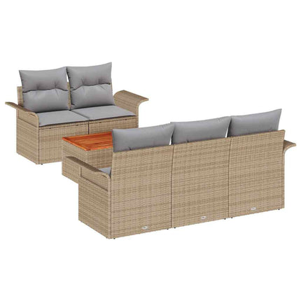 Trädgårdsoffset med kudde 6 pcs Beige konstrotting