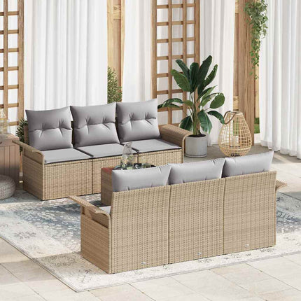 Trädgårdsoffset med kudde 7 pcs Beige konstrotting