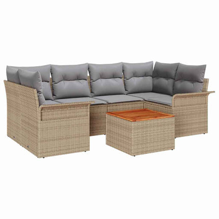 Trädgårdsoffset med kudde 7 pcs Beige konstrotting