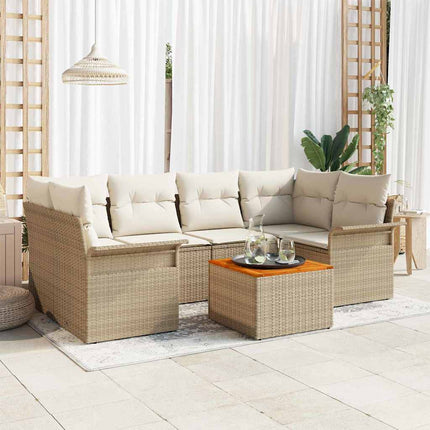 Trädgårdsoffset med kudde 7 pcs Beige konstrotting