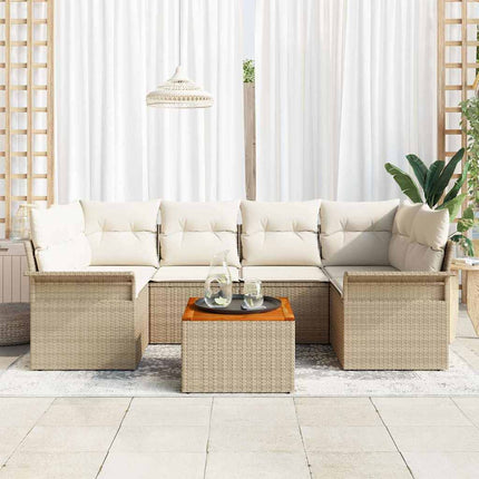 Trädgårdsoffset med kudde 7 pcs Beige konstrotting