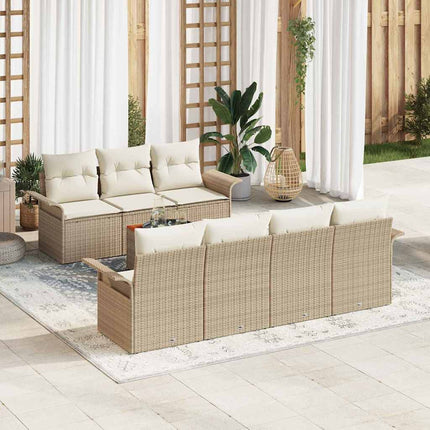 Trädgårdsoffset med kudde 8 pcs Beige konstrotting