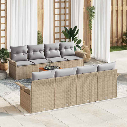 Trädgårdsoffset med kudde 9 pcs Beige konstrotting