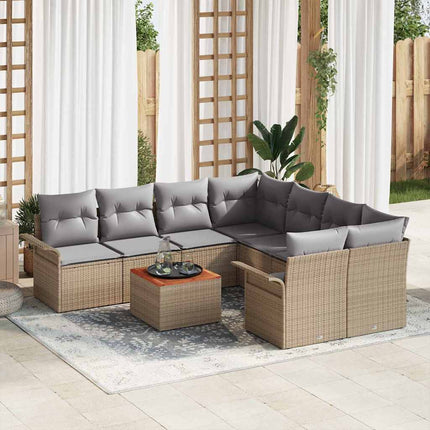 Trädgårdsoffset med kudde 9 pcs Beige konstrotting