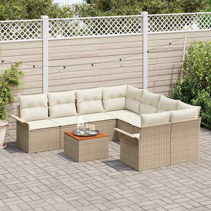Trädgårdsoffset med kudde 9 pcs Beige konstrotting