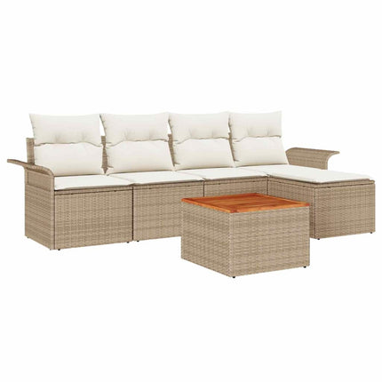 Trädgårdsoffset med kudde 6 pcs Beige konstrotting