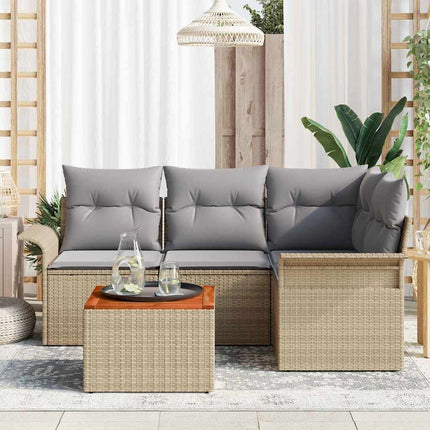 Trädgårdsoffset med kudde 5 pcs Beige konstrotting