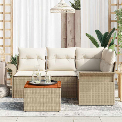Trädgårdsoffset med kudde 5 pcs Beige konstrotting
