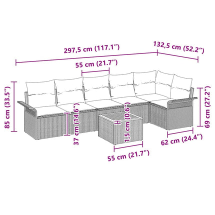 Trädgårdsoffset med kudde 7 pcs Svart konstrotting