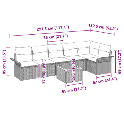 Trädgårdsoffset med kudde 7 pcs Svart konstrotting