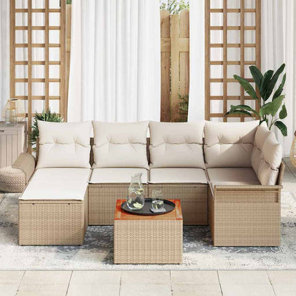 Trädgårdsoffset med kudde 7 pcs Beige konstrotting