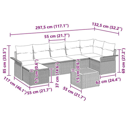 Trädgårdsoffset med kudde 8 pcs Beige konstrotting