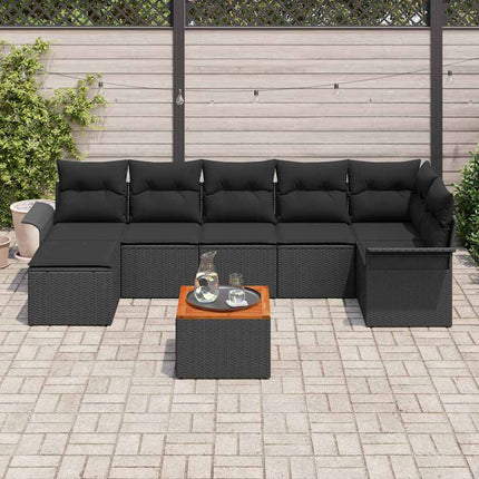 Trädgårdsoffset med kudde 8 pcs Svart konstrotting