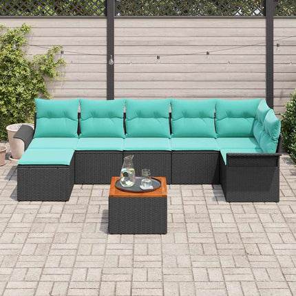 Trädgårdsoffset med kudde 8 pcs Svart konstrotting