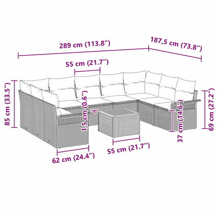 Trädgårdsoffset med kudde 10 pcs Svart konstrotting