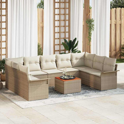 Trädgårdsoffset med kudde 10 pcs Beige konstrotting
