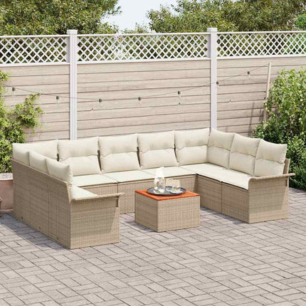 Trädgårdsoffset med kudde 10 pcs Beige konstrotting