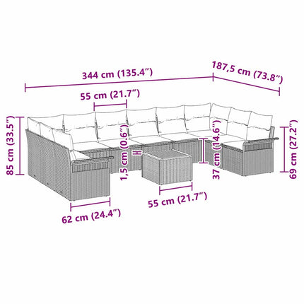 Trädgårdsoffset med kudde 11 pcs Beige konstrotting