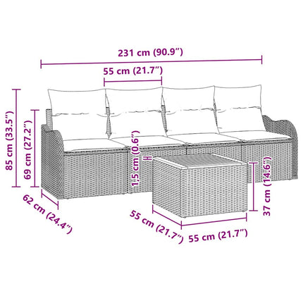 Trädgårdsoffset med kudde 5 pcs Svart konstrotting