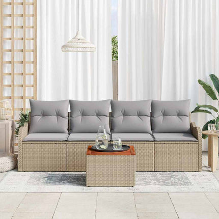 Trädgårdsoffset med kudde 5 pcs Beige konstrotting