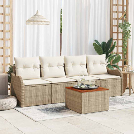 Trädgårdsoffset med kudde 5 pcs Beige konstrotting