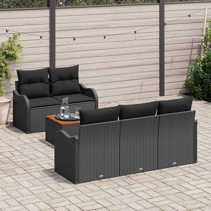 Trädgårdsoffset med kudde 6 pcs Svart konstrotting