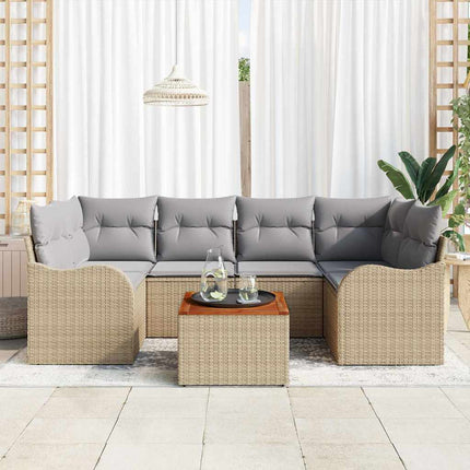 Trädgårdsoffset med kudde 7 pcs Beige konstrotting