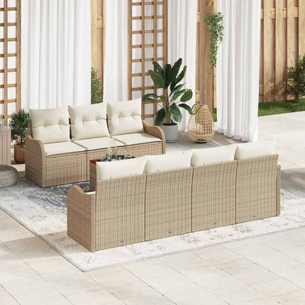Trädgårdsoffset med kudde 8 pcs Beige konstrotting