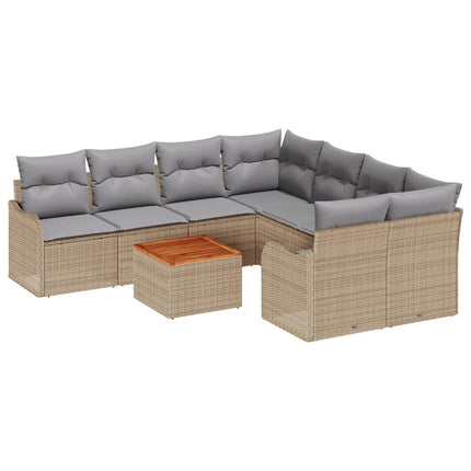 Trädgårdsoffset med kudde 9 pcs Beige konstrotting