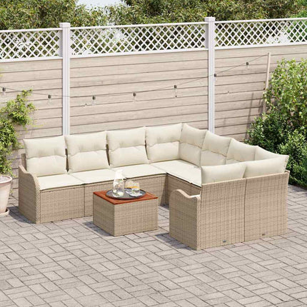 Trädgårdsoffset med kudde 9 pcs Beige konstrotting