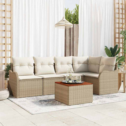 Trädgårdsoffset med kudde 6 pcs Beige konstrotting