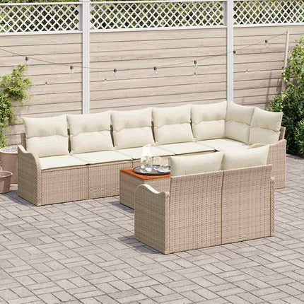 Trädgårdsoffset med kudde 9 pcs Beige konstrotting