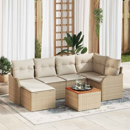 Trädgårdsoffset med kudde 7 pcs Beige konstrotting