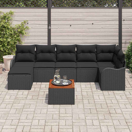 Trädgårdsoffset med kudde 8 pcs Svart konstrotting