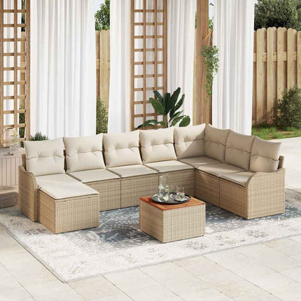 Trädgårdsoffset med kudde 9 pcs Beige konstrotting