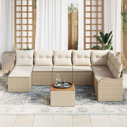 Trädgårdsoffset med kudde 9 pcs Beige konstrotting