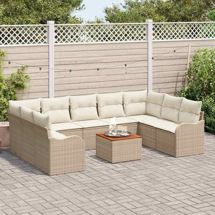 Trädgårdsoffset med kudde 10 pcs Beige konstrotting