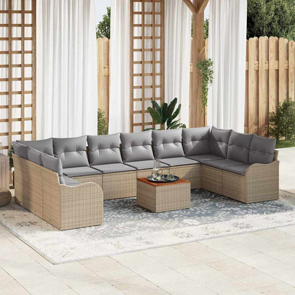 Trädgårdsoffset med kudde 11 pcs Beige konstrotting