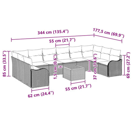 Trädgårdsoffset med kudde 11 pcs Beige konstrotting