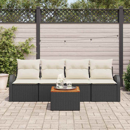 Trädgårdsoffset med kudde 5 pcs Svart konstrotting